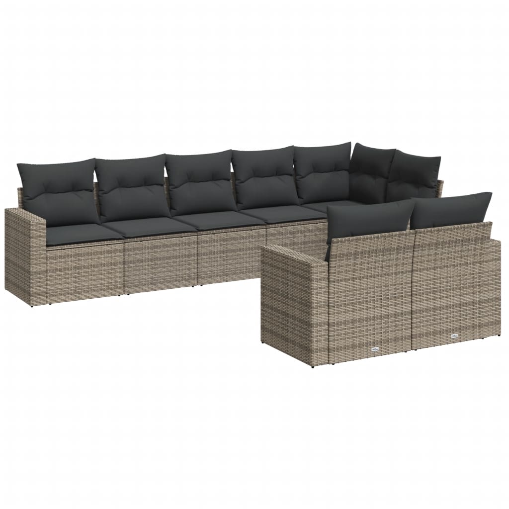 Vidaxl 8 pcs conjunto sofás de jardim c/ almofadões vime pe cinzento