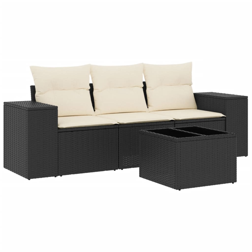 Vidaxl 4 pcs conjunto de sofás para jardim c/ almofadões vime pe preto