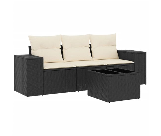 Vidaxl 4 pcs conjunto de sofás para jardim c/ almofadões vime pe preto