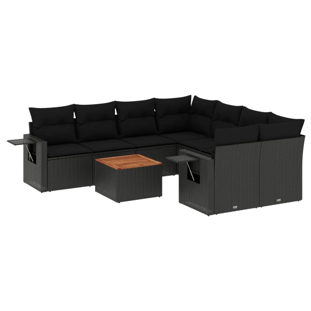 Vidaxl 9 pcs conjunto de sofás p/ jardim c/ almofadões vime pe preto