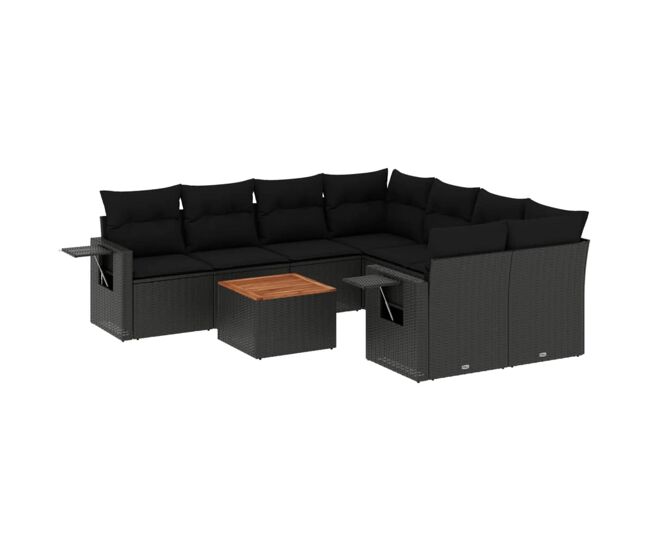 Vidaxl 9 pcs conjunto de sofás p/ jardim c/ almofadões vime pe preto