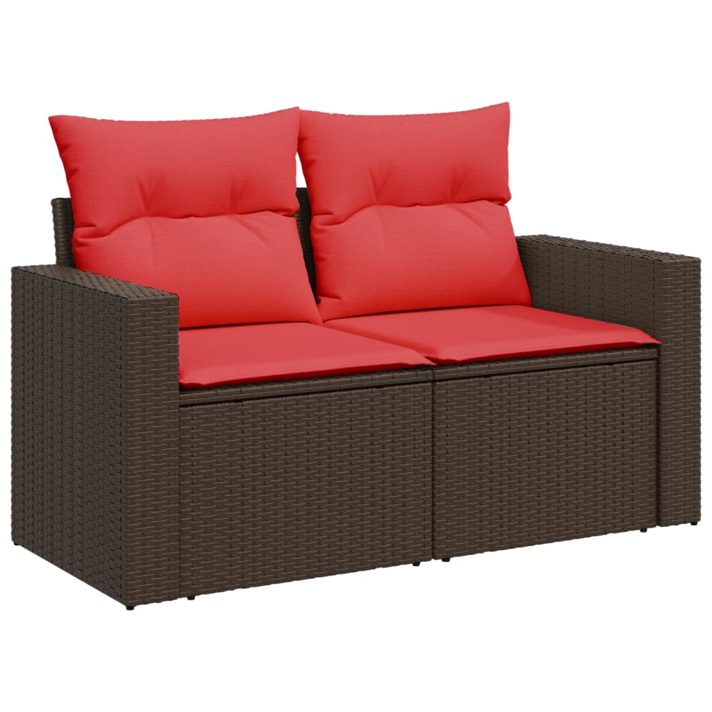Vidaxl sofá de jardim com almofadas, 2 lugares, vime sintético marrom