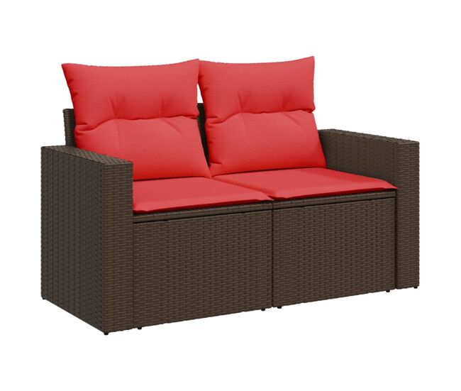Vidaxl sofá de jardim com almofadas, 2 lugares, vime sintético marrom