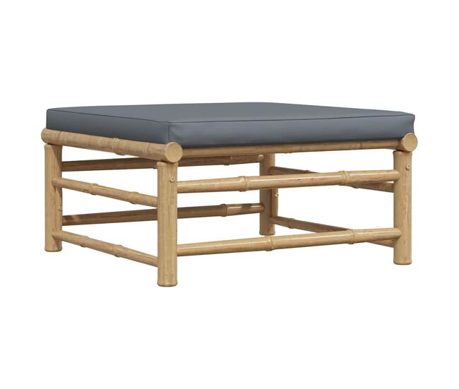 Vidaxl apoio de pés para jardim com almofadão cinzento-escuro bambu