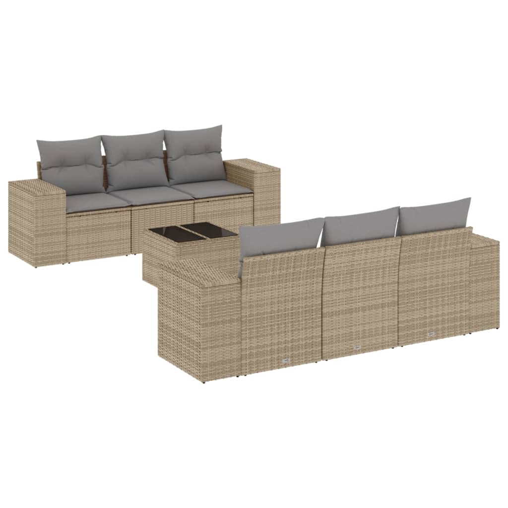Vidaxl 7 pcs conjunto de sofás p/ jardim com almofadões vime pe bege