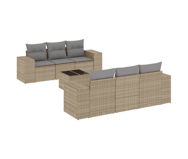 Vidaxl 7 pcs conjunto de sofás p/ jardim com almofadões vime pe bege