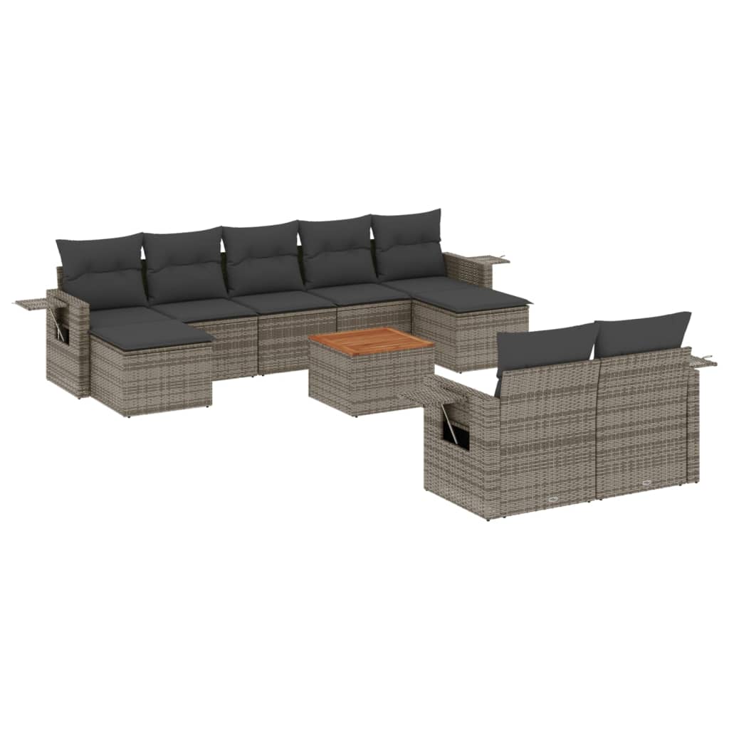 Vidaxl 10 pcs conjunto sofás de jardim c/ almofadões vime pe cinzento
