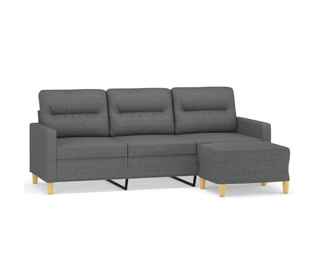 Vidaxl sofá de 3 lugares com apoio de pés 180 cm tecido cinza-escuro
