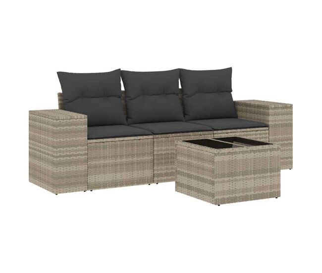 Vidaxl 4 pcs conj. sofás jardim c/ almofadões vime pe cinzento-claro