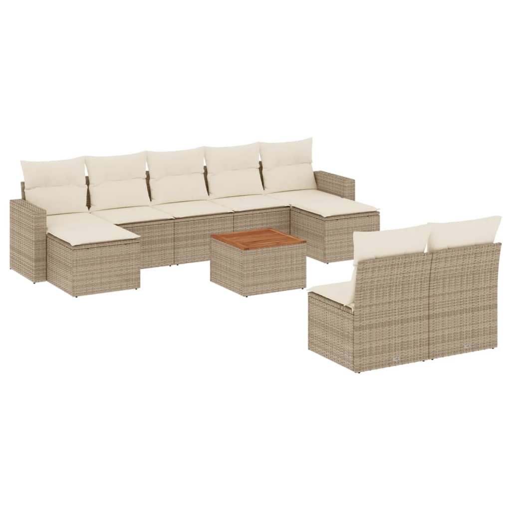Vidaxl 10 pcs conjunto de sofás p/ jardim com almofadões vime pe bege