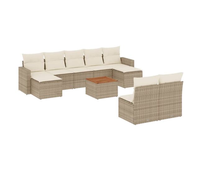 Vidaxl 10 pcs conjunto de sofás p/ jardim com almofadões vime pe bege