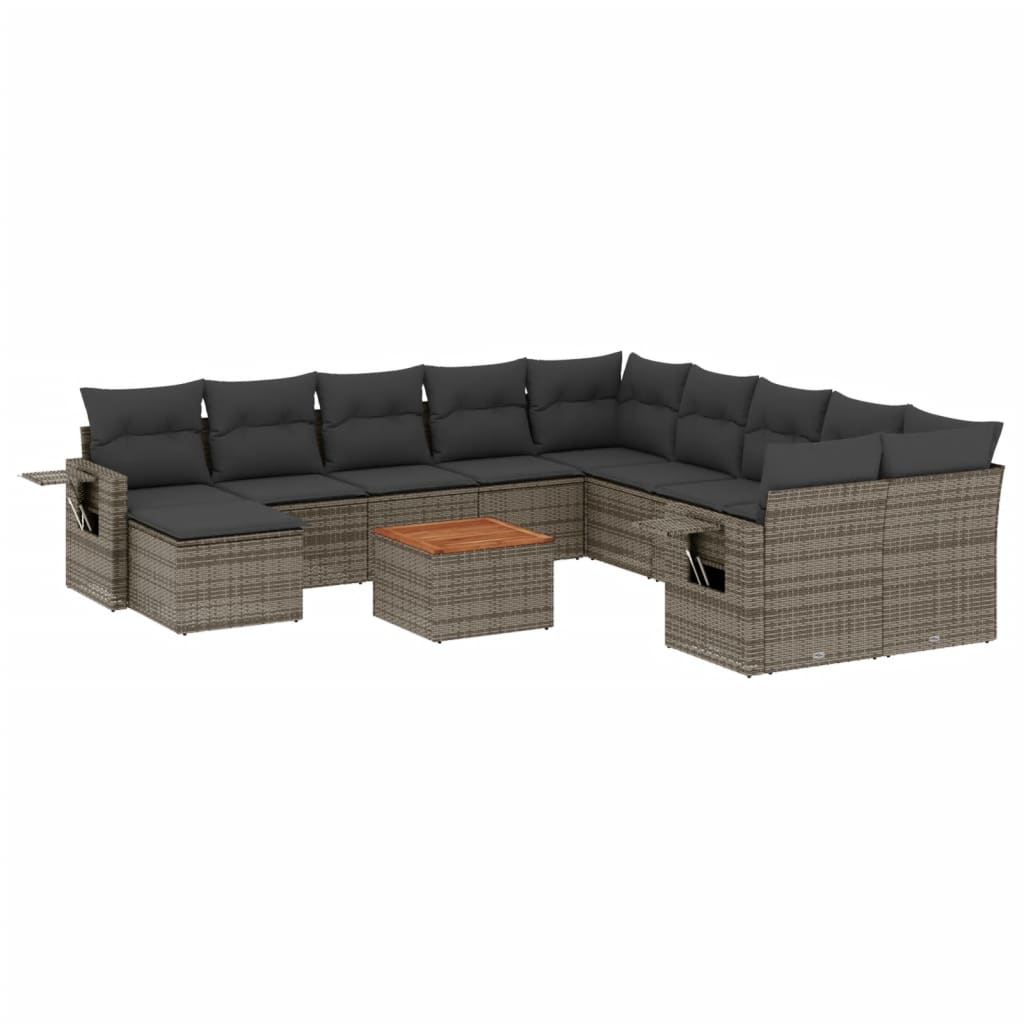 Vidaxl 12 pcs conjunto de sofás jardim c/ almofadões vime pe cinzento