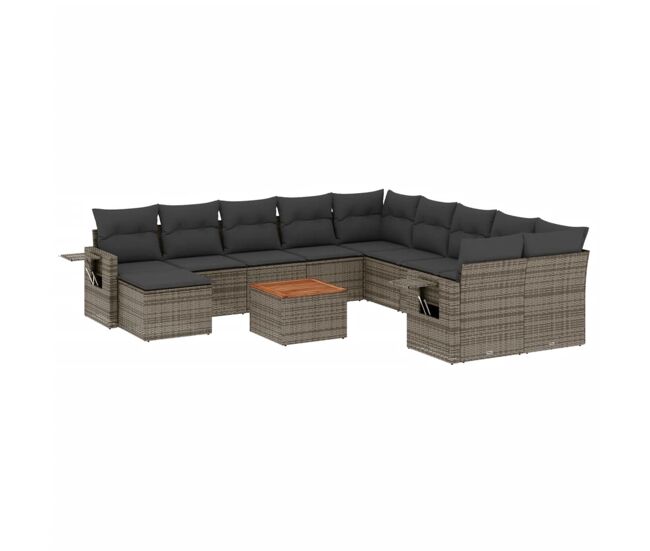 Vidaxl 12 pcs conjunto de sofás jardim c/ almofadões vime pe cinzento