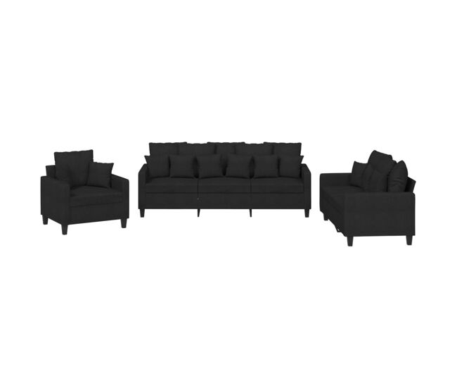 Vidaxl 3 pcs conjunto de sofás com almofadas tecido preto
