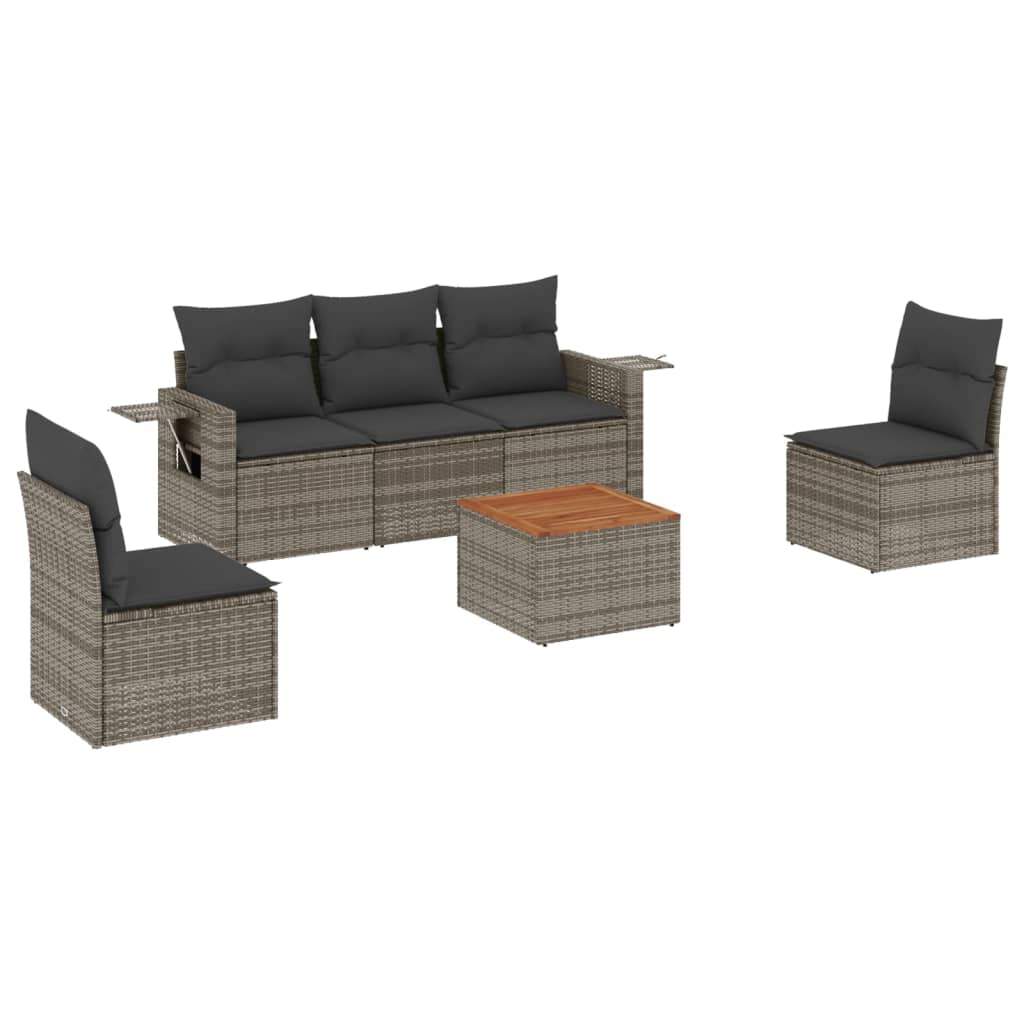 Vidaxl 6 pcs conjunto sofás de jardim com almofadões vime cinzento
