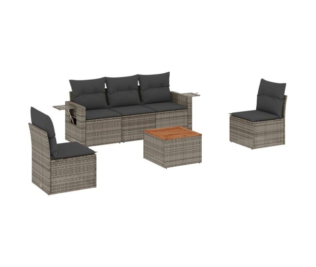 Vidaxl 6 pcs conjunto sofás de jardim com almofadões vime cinzento