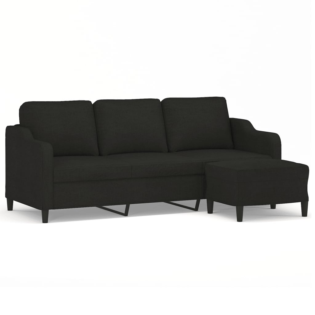 Vidaxl sofá de 3 lugares com apoio de pés 180 cm tecido preto