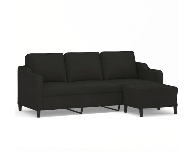 Vidaxl sofá de 3 lugares com apoio de pés 180 cm tecido preto