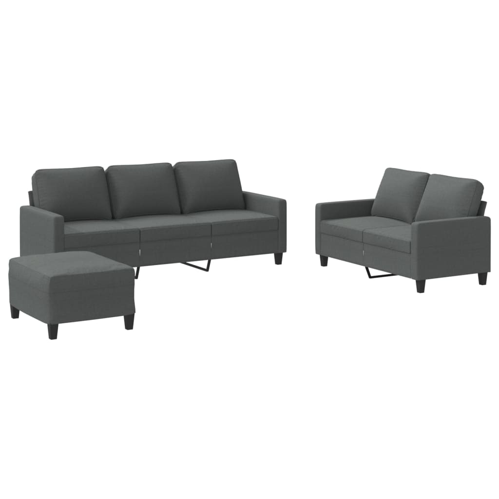 Vidaxl 3 pcs conjunto de sofás com almofadões tecido gris-escuro