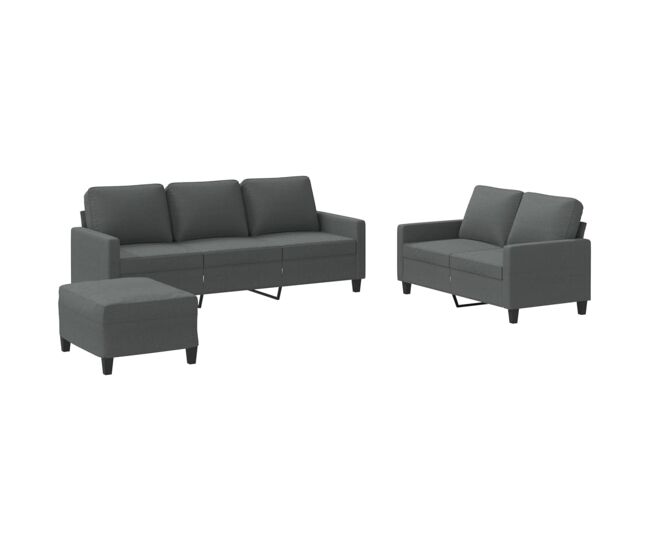 Vidaxl 3 pcs conjunto de sofás com almofadões tecido gris-escuro
