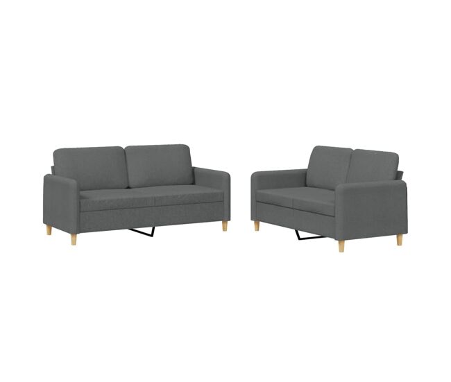 Vidaxl 2 pcs conjunto de sofás com almofadões tecido cinzento-escuro