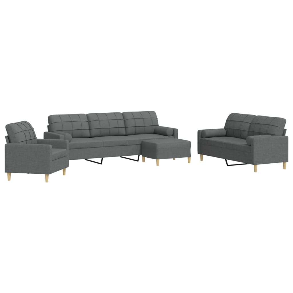 Vidaxl 4pcs conjunto sofás c/ almofadões/apoio pés tecido cinza-escuro