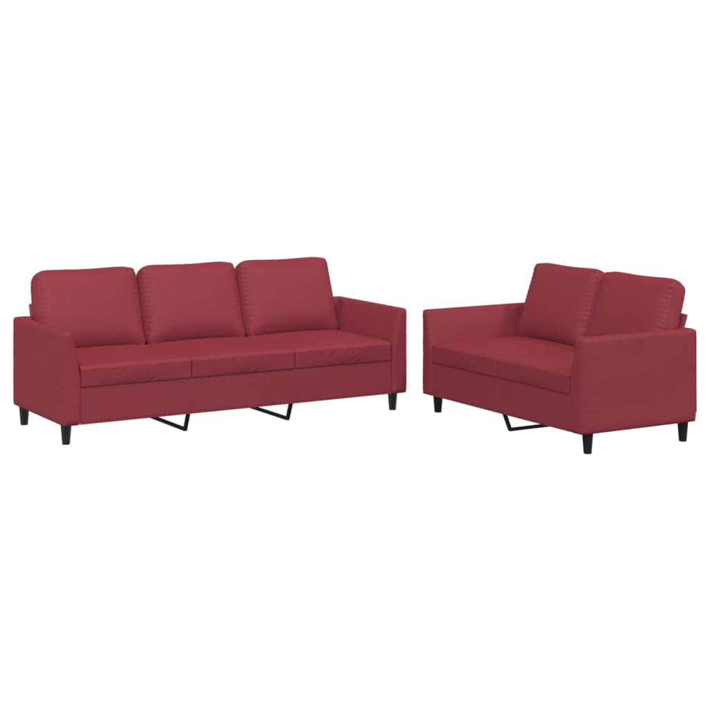 Vidaxl 2 pcs conjunto sofás c/ almofadões couro artif. vermelho tinto
