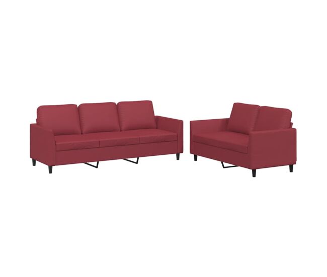 Vidaxl 2 pcs conjunto sofás c/ almofadões couro artif. vermelho tinto