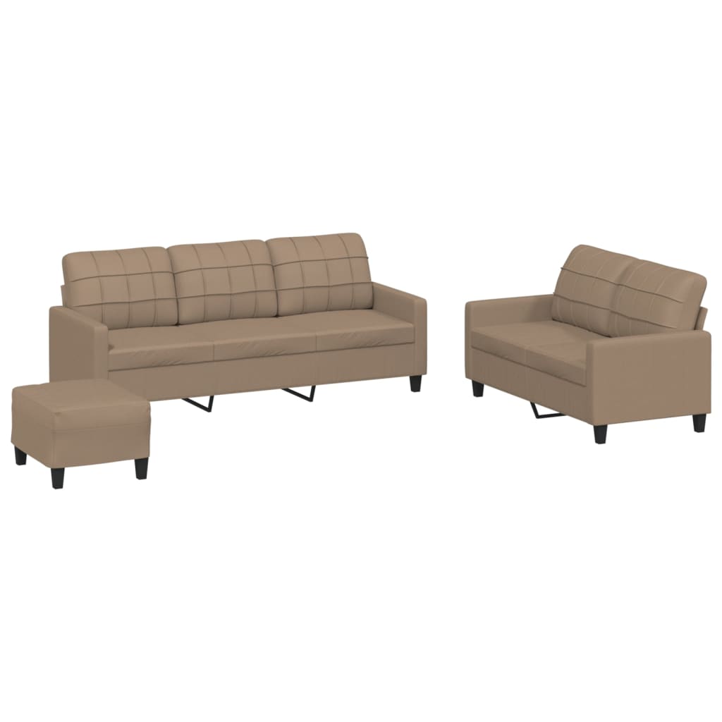 Vidaxl 3 pcs conjunto sofás c/ almofadões couro artificial cappuccino