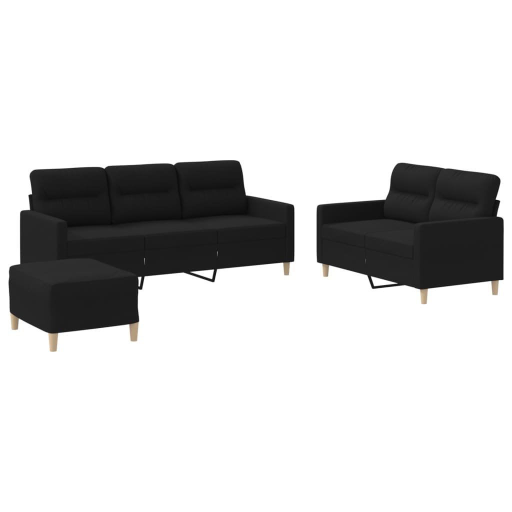 Vidaxl 3 pcs conjunto de sofás com almofadões tecido preto