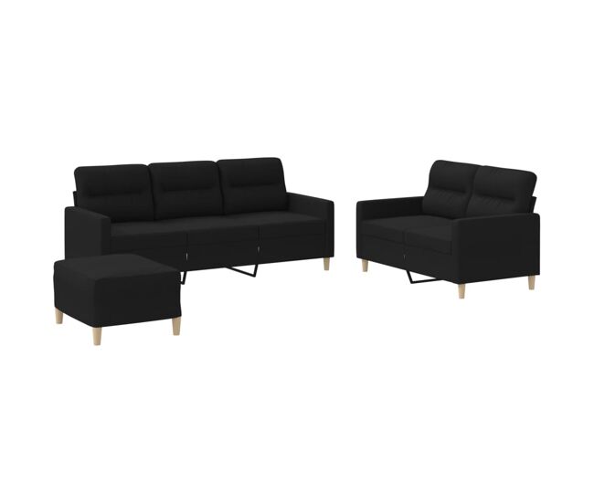 Vidaxl 3 pcs conjunto de sofás com almofadões tecido preto
