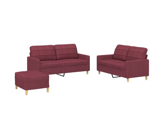 Vidaxl 3 pcs conjunto de sofás com almofadões tecido vermelho tinto