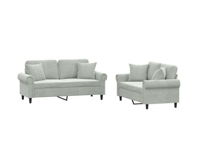 Vidaxl 2 pcs conjunto de sofás com almofadas veludo cinzento-claro