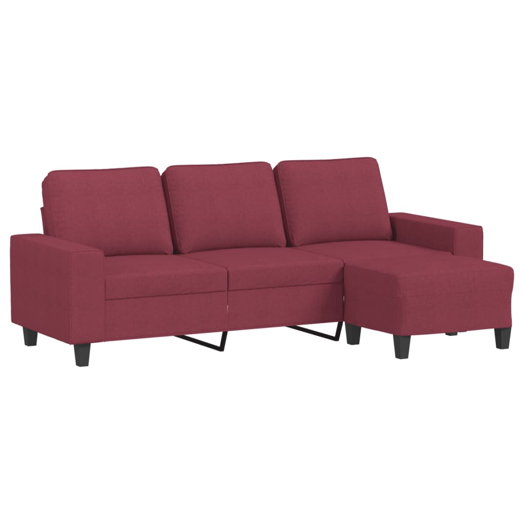 Vidaxl sofá de 3 lugares com apoio de pés 180 cm tecido vermelho tinto