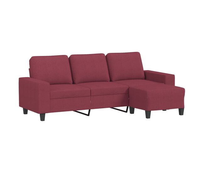 Vidaxl sofá de 3 lugares com apoio de pés 180 cm tecido vermelho tinto