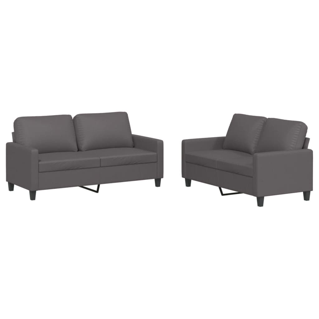 Vidaxl 2 pcs conjunto de sofás c/ almofadões couro artificial cinzento