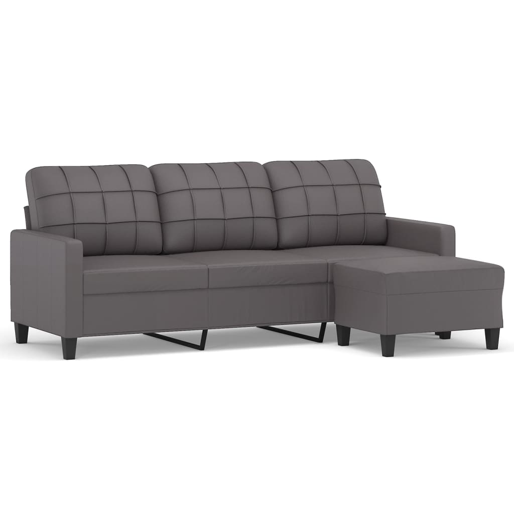 Vidaxl sofá de 3 lugares c/ apoio de pés 180 cm couro artificial cinza