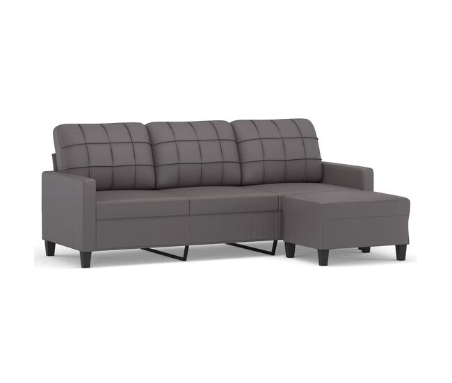 Vidaxl sofá de 3 lugares c/ apoio de pés 180 cm couro artificial cinza