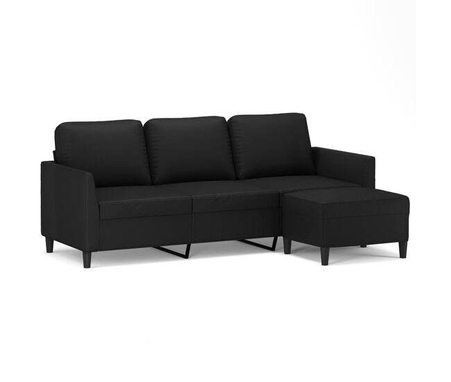 Vidaxl sofá de 3 lugares c/ apoio de pés 180 cm couro artificial preto
