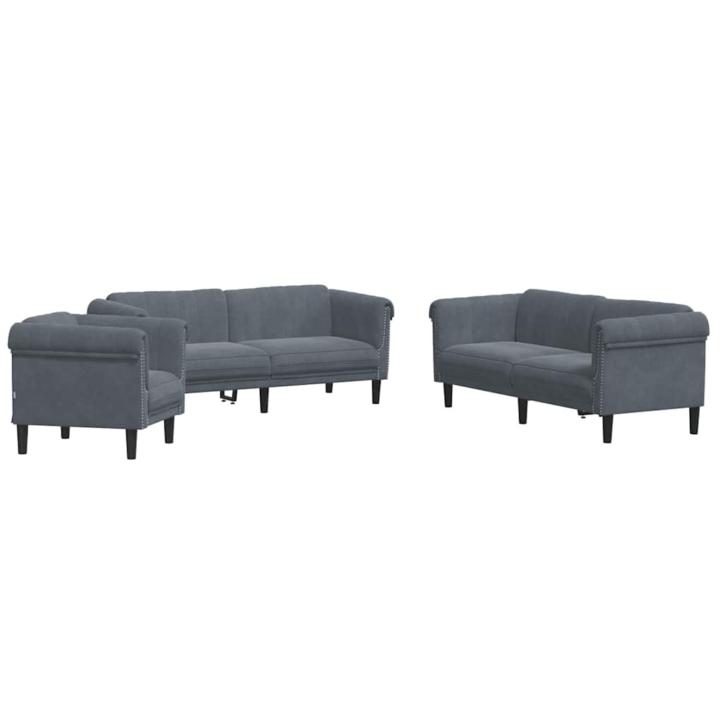 Vidaxl 3 pcs conjunto de sofás veludo cinzento-escuro