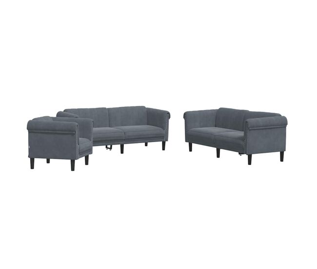 Vidaxl 3 pcs conjunto de sofás veludo cinzento-escuro