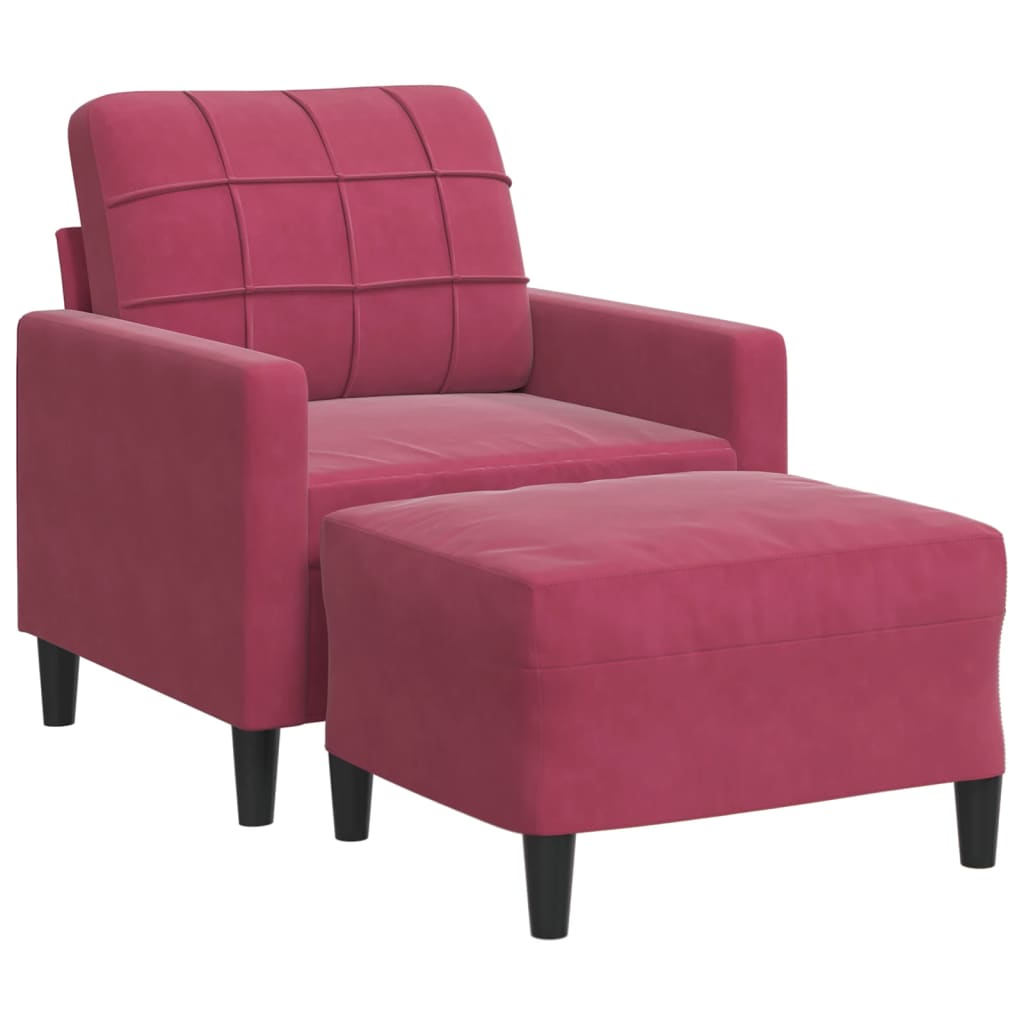 Vidaxl poltrona com apoio de pés 60 cm veludo vermelho tinto