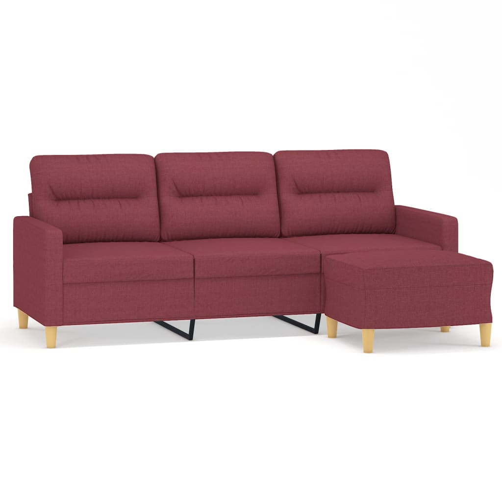 Vidaxl sofá de 3 lugares com apoio de pés 180 cm tecido vermelho tinto