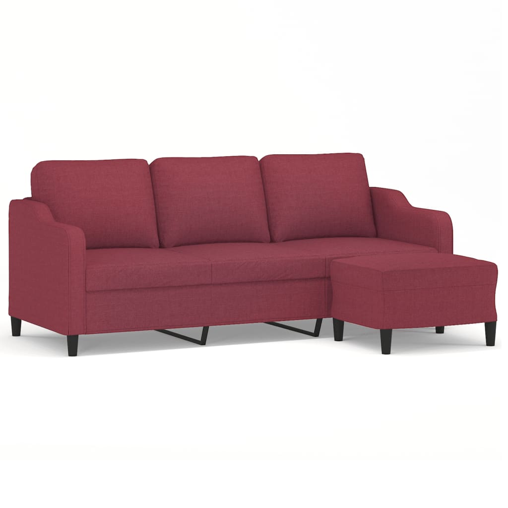 Vidaxl sofá de 3 lugares com apoio de pés 180 cm tecido vermelho tinto