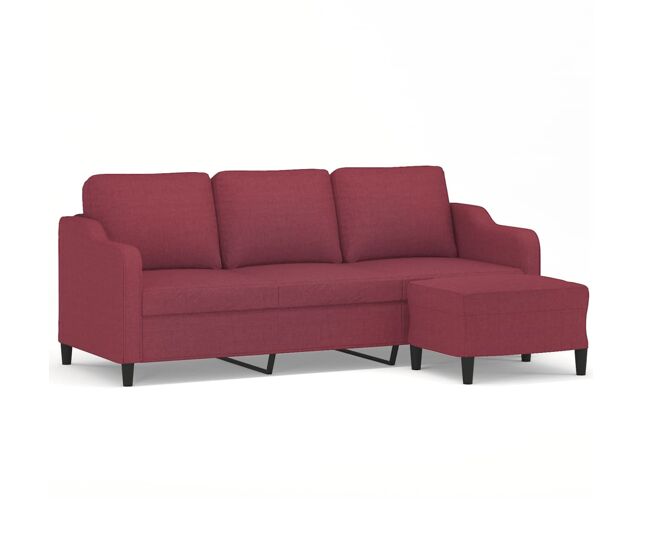 Vidaxl sofá de 3 lugares com apoio de pés 180 cm tecido vermelho tinto