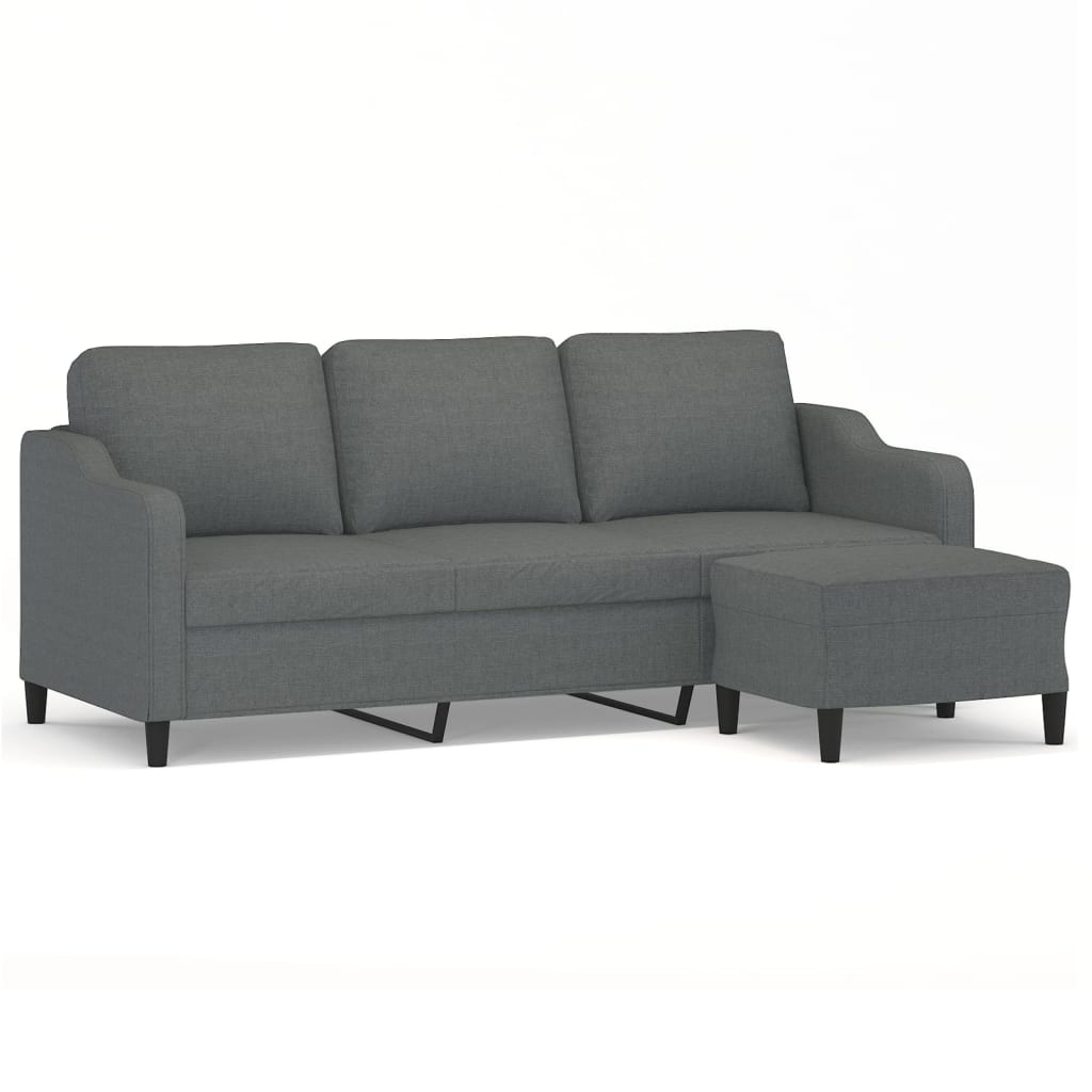Vidaxl sofá de 3 lugares com apoio de pés 180 cm tecido cinza-escuro