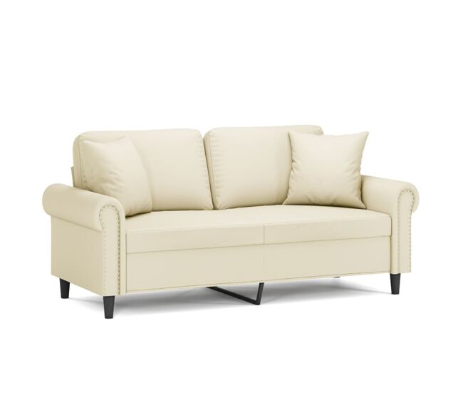 Vidaxl sofá 2 lugares + almofadas decorativas 140cm couro artif. creme