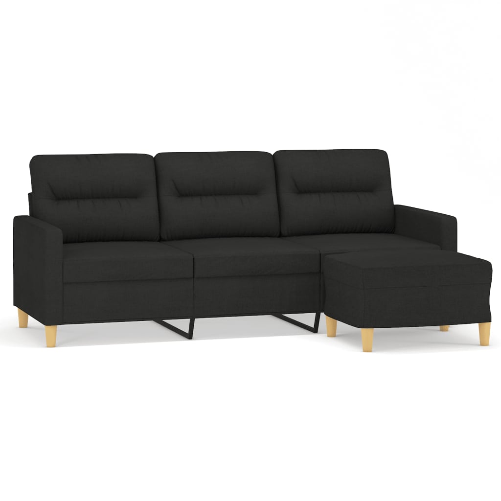 Vidaxl sofá de 3 lugares com apoio de pés 180 cm tecido preto