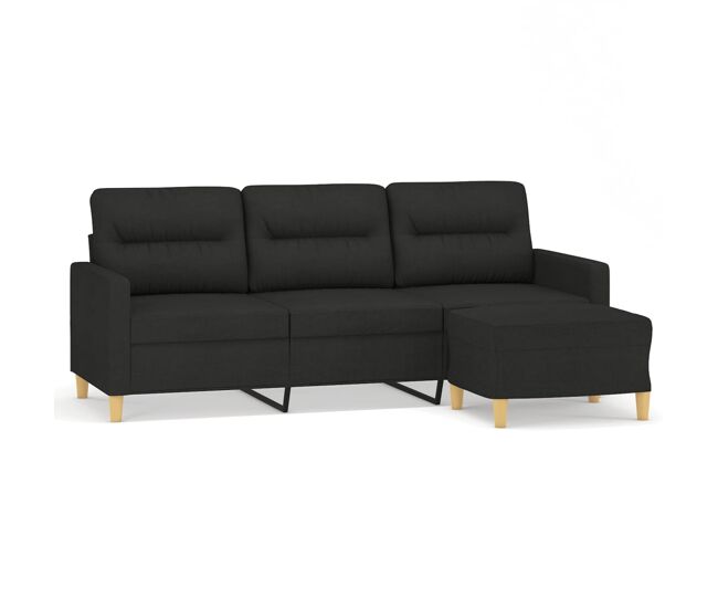Vidaxl sofá de 3 lugares com apoio de pés 180 cm tecido preto