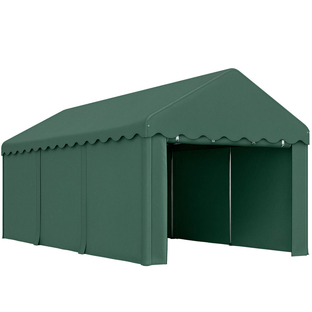 Outsunny tenda garagem 6x3 m tenda de exterior para carro impermeável garagem portátil anti-uv com paredes laterais desmontáveis e 2 portas com fecho de correr verde